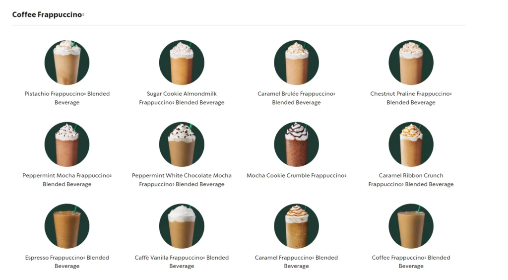 Starbucks Frappuccino Menu