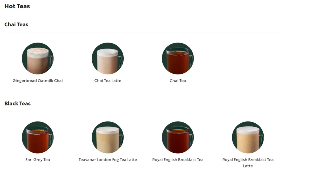 Starbucks Tea Menu