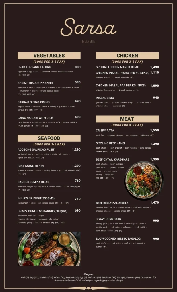 sarsa menu prices