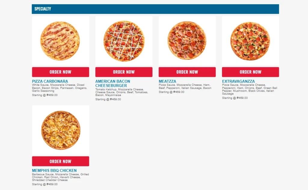 DOMINO'S PIZZA MENU