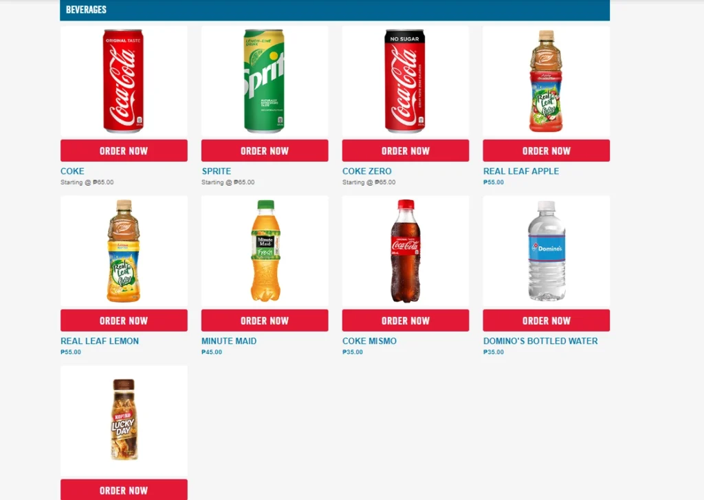 Domino's Pizza Beverages Menu