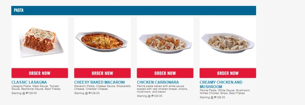 Domino's Pizza Pasta Menu