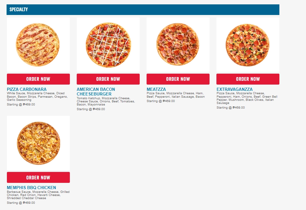 Domino's Pizza Specialty Pizza Menu