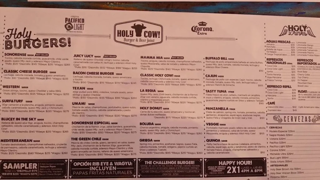 Holy Cow Menu