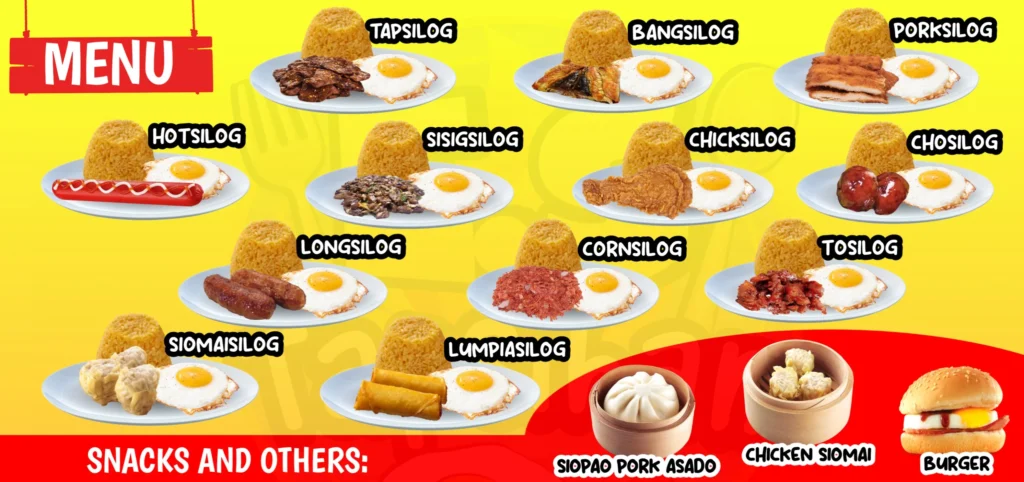 Tapsilog SIZZLERS Menu